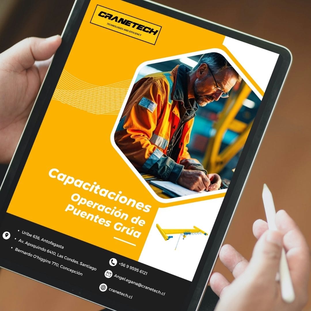Tablet con material de capacitación en operación de puentes grúa