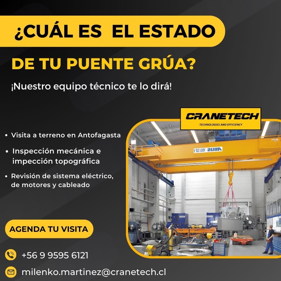 Infografía de Cranetech sobre inspección técnica de puentes grúa en Antofagasta